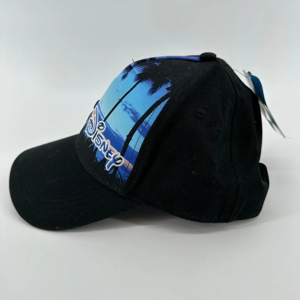 Disney Mickey Mouse Tropical Sunset Baseball Cap Black Palm Tree Hat NWT Adult